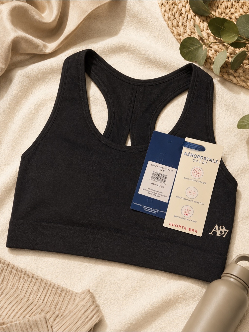 NWT Aeropostale Sport Black Racerback Sports Bra Size Medium